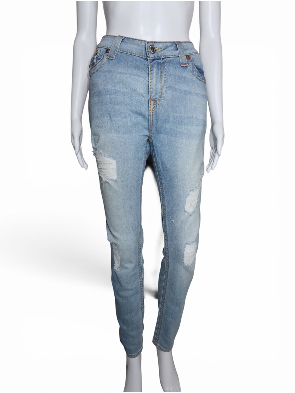 True Religion Light Wash Distressed Boyfriend Jeans